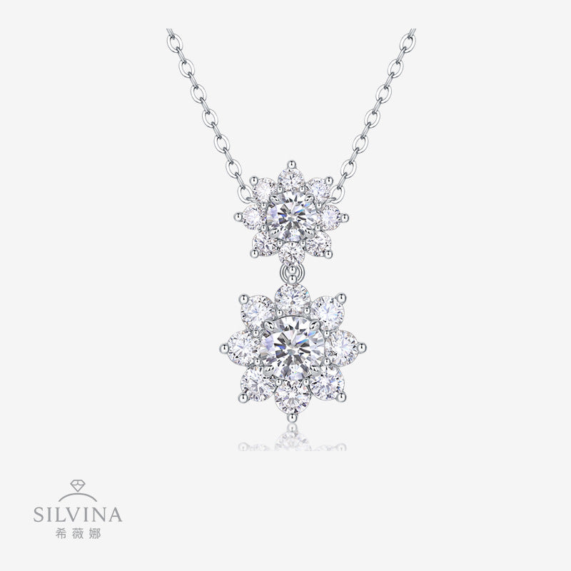 实力订制/ 叠戴S925纯银电镀白金莫桑石吊坠项链