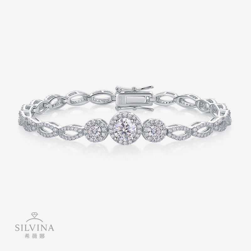 外热销女士时尚网球手链S925纯银D色莫桑石电镀18k白金OEM定制