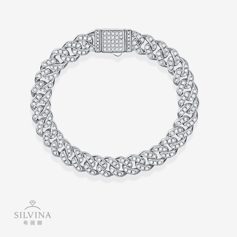 8mm热销 s925纯银嘻哈古巴男女手链嘻哈