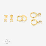 外新潮S925银镀18K黄金耳环镶嵌莫桑石叠戴组合套件耳圈耳环