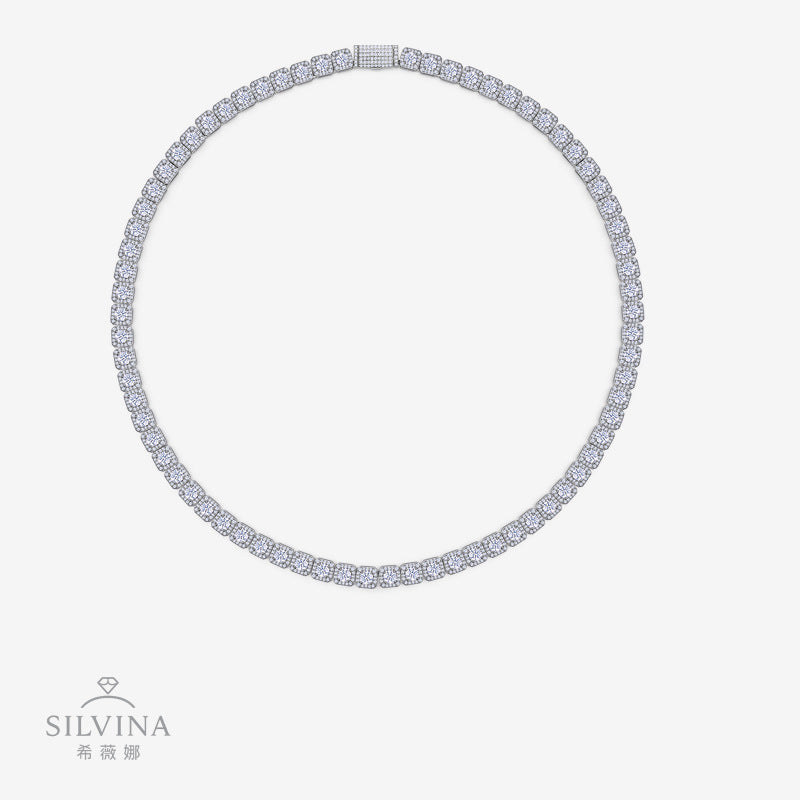 锁骨链925银嘻哈弹簧项饰潮流镶嵌莫桑古巴项链