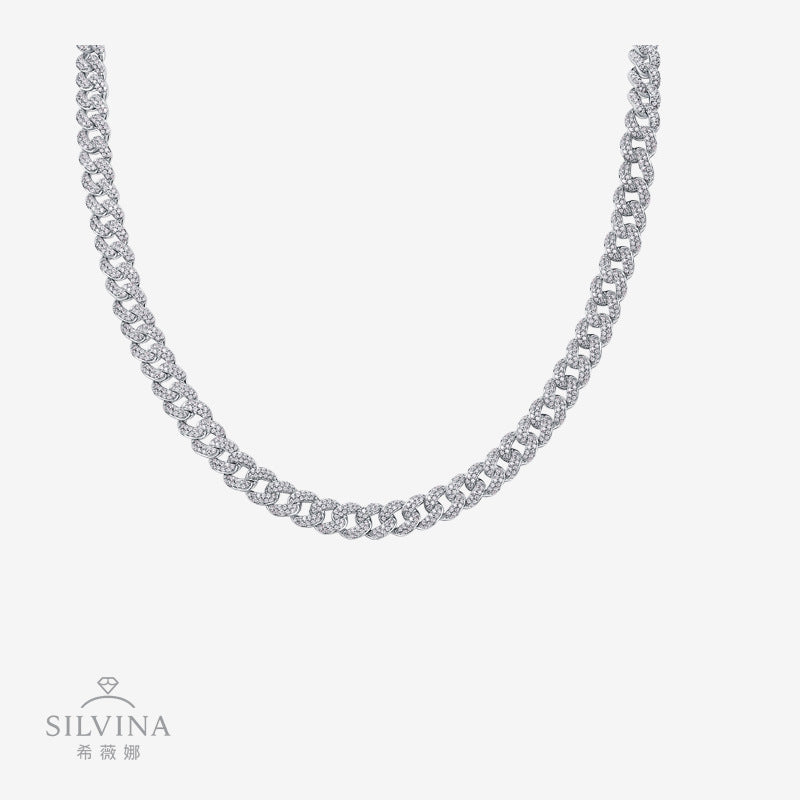 海外s925纯银莫桑石流行古巴项链18K白金项链