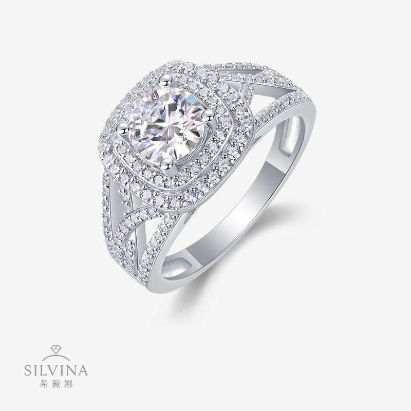 镶嵌真莫桑石闪耀时尚S925纯银莫桑石闭口女戒