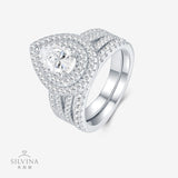 新款S925纯银水滴梨形莫桑石两层叠戴戒子轻奢戒指