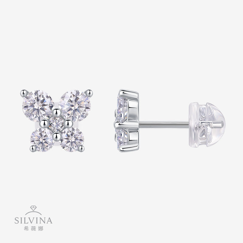 新款新款S925银莫桑石四叶草耳钉简约耳饰时尚耳钉女