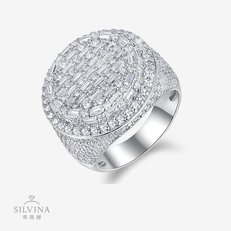 宽面大克拉指环 925纯银莫桑石指环上档次男戒