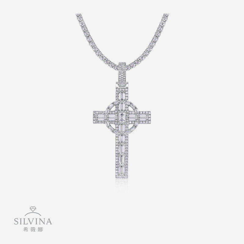 新款S925纯银莫桑石圣洁之光吊坠项链时尚项链饰品男