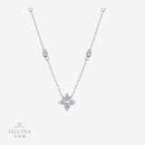 纯银莫桑石四叶草吊坠项链电镀18K白金女士几何吊坠