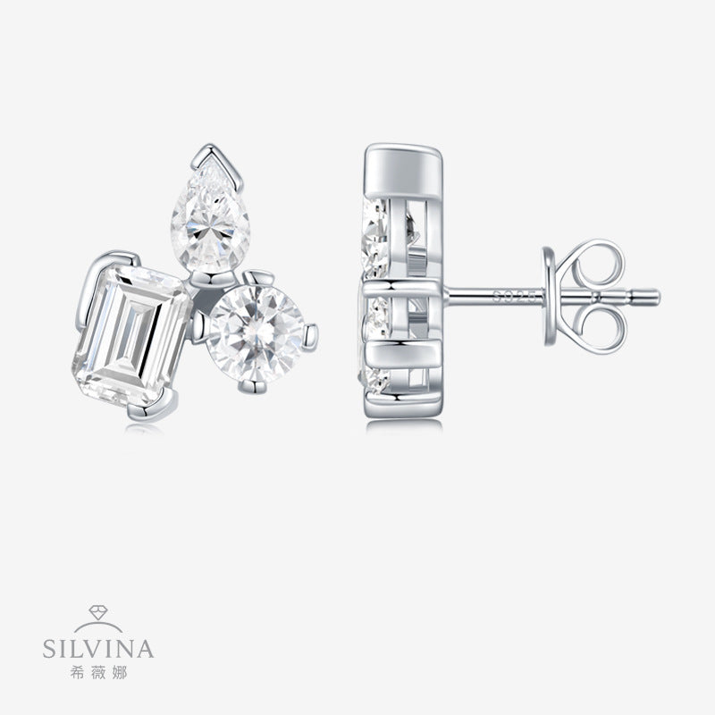 新款S925银D色莫桑石耳钉时尚百搭简约耳环女