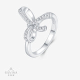 S925纯银莫桑石戒指轻奢简约镶钻蝴蝶结指环女