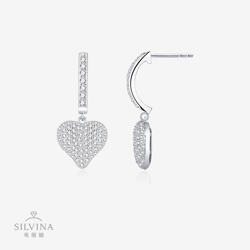 新款S259银时尚爱心莫桑石耳扣精致轻奢立体心形耳环女