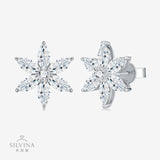 新款S925纯银马眼莫桑石花朵耳钉轻奢时尚秋冬雪花耳饰品耳环