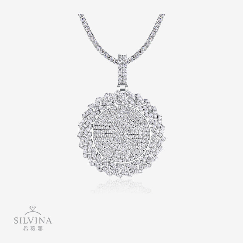 嘻哈夸张吊坠 925银莫桑石电镀白金配网球链吊坠