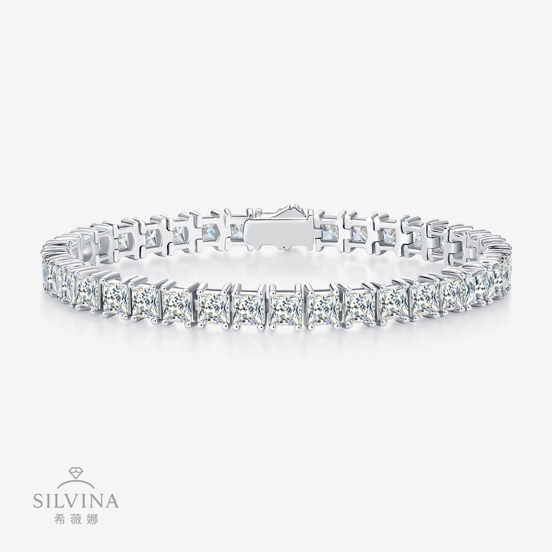 网红满镶莫桑石手链S925纯银单排网球嘻哈风手饰女