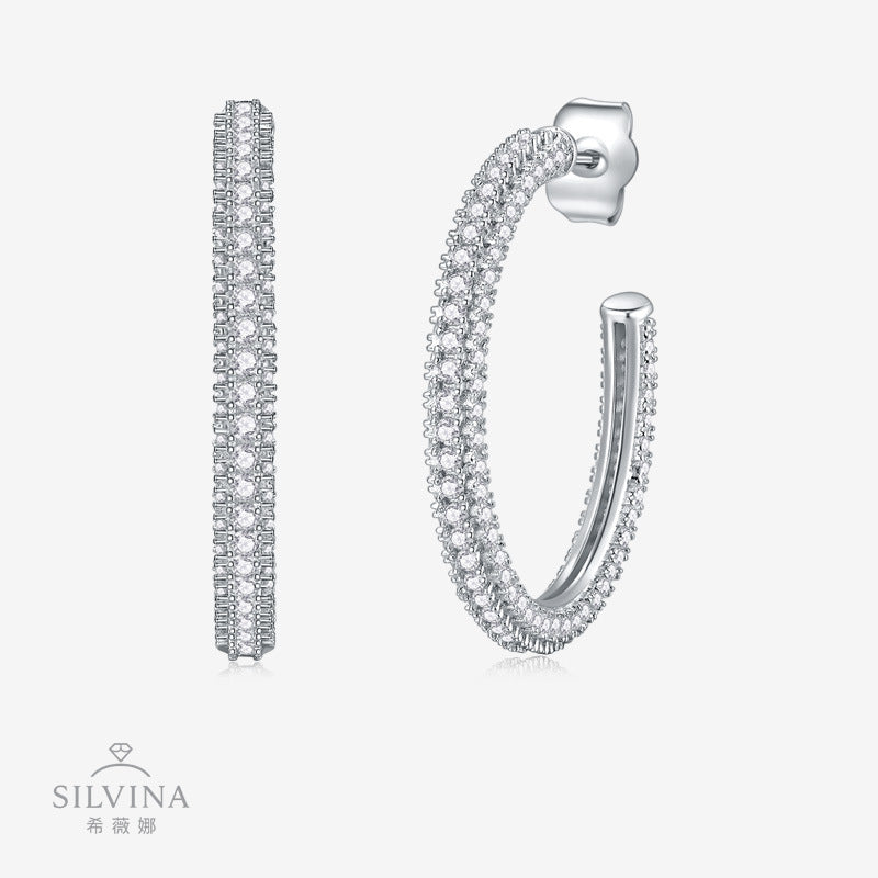 冷淡风气质小众圆圈耳扣双排莫桑石耳环饰品简约百搭耳饰女