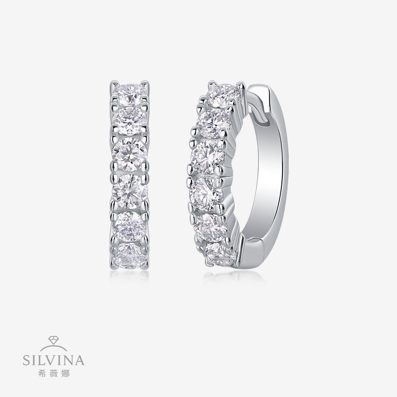 925耳环设计感耳环 半圈S925通体纯银莫桑石流苏