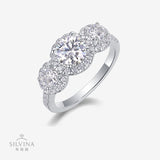 S925银圆形围镶莫桑石戒指女轻奢闭口精美奢华婚戒指环