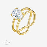 微镶莫桑石双层线条戒指时尚百搭创意个性镂空交叉闭口食指环