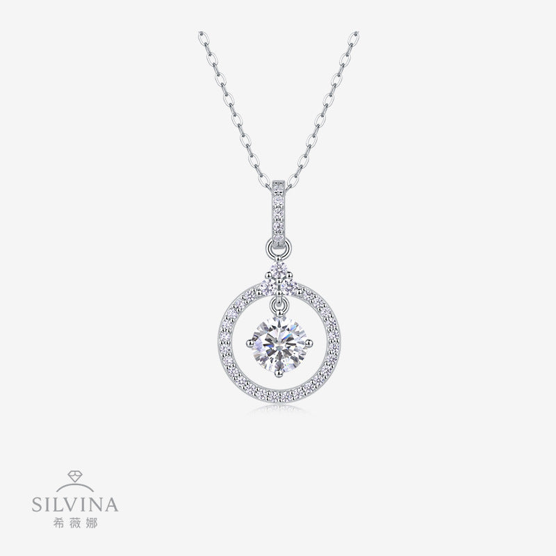 金牌S925纯银莫桑石镀18k白金吊坠时尚项链女款