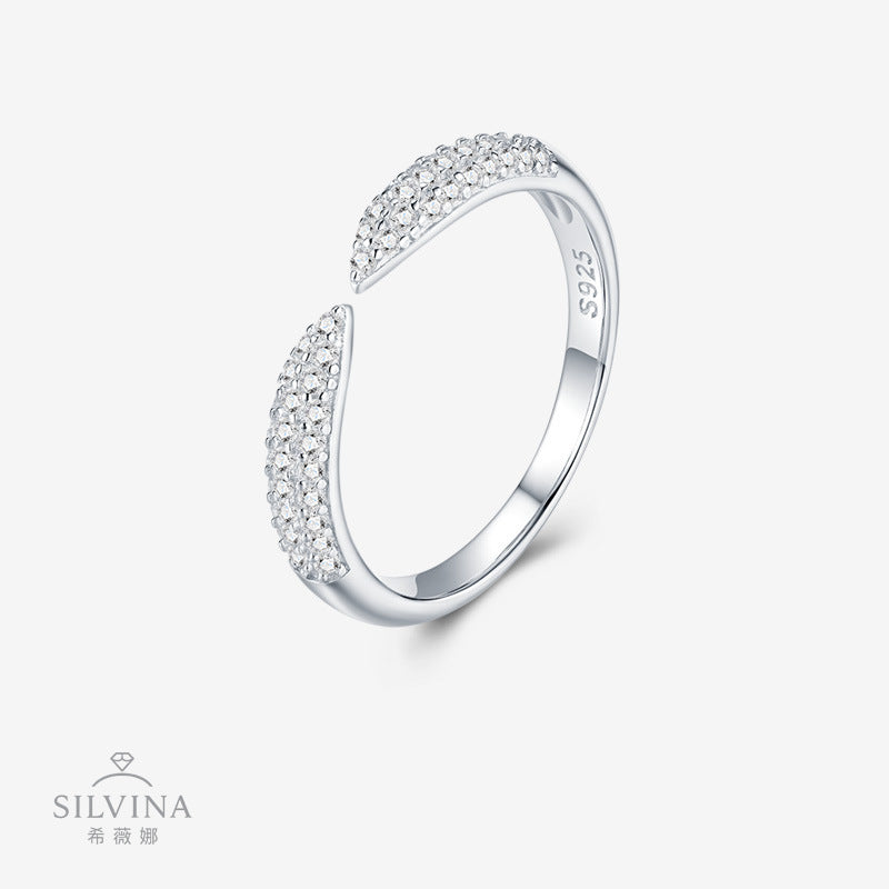 设计师款蛇形莫桑石开口戒优雅百搭时尚手饰品戒指女