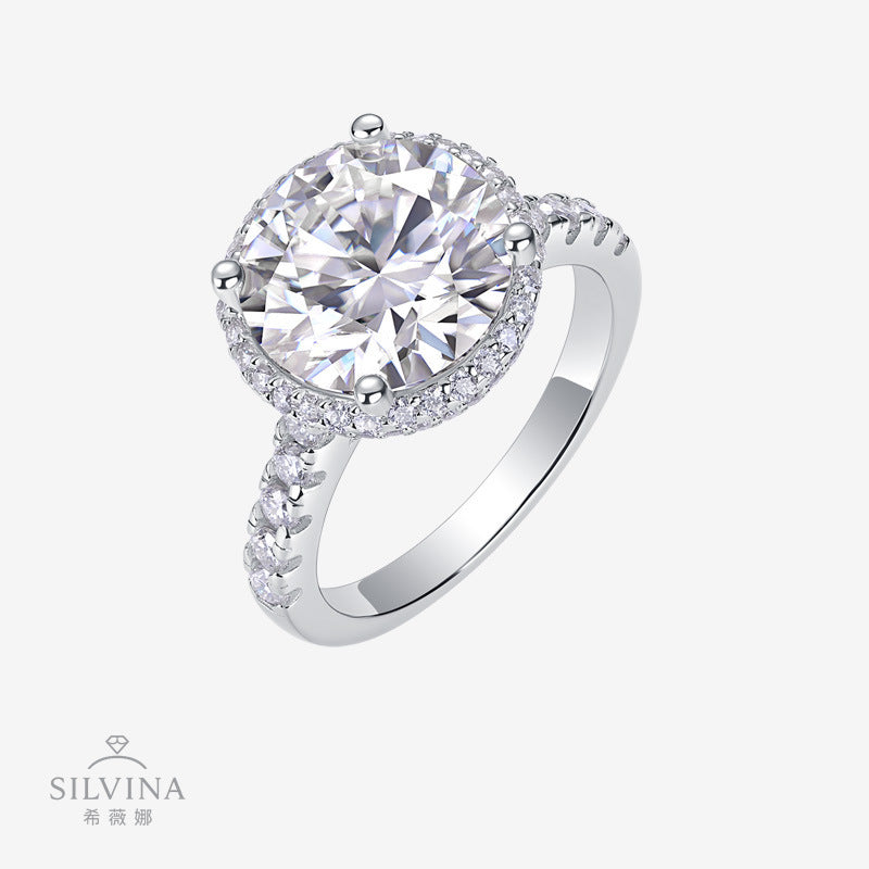 热销5克拉女戒S925银全莫桑石电镀铂金批發时尚女