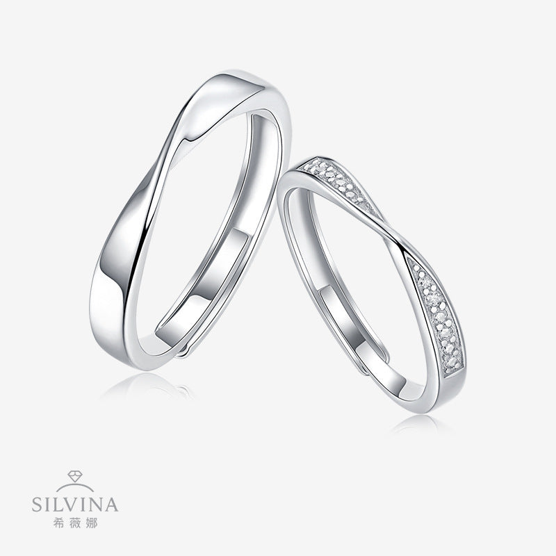 莫比乌斯925纯银时尚莫桑石戒指情人节礼物情侣时尚对戒