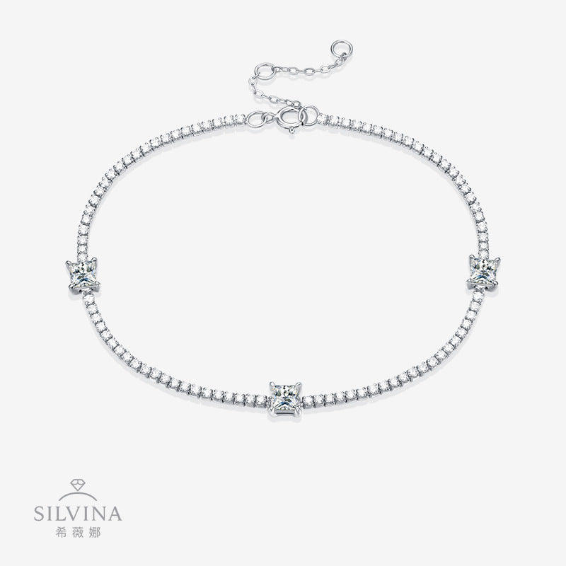 手链简约轻奢单排闪女纯银S925莫桑网球手链女