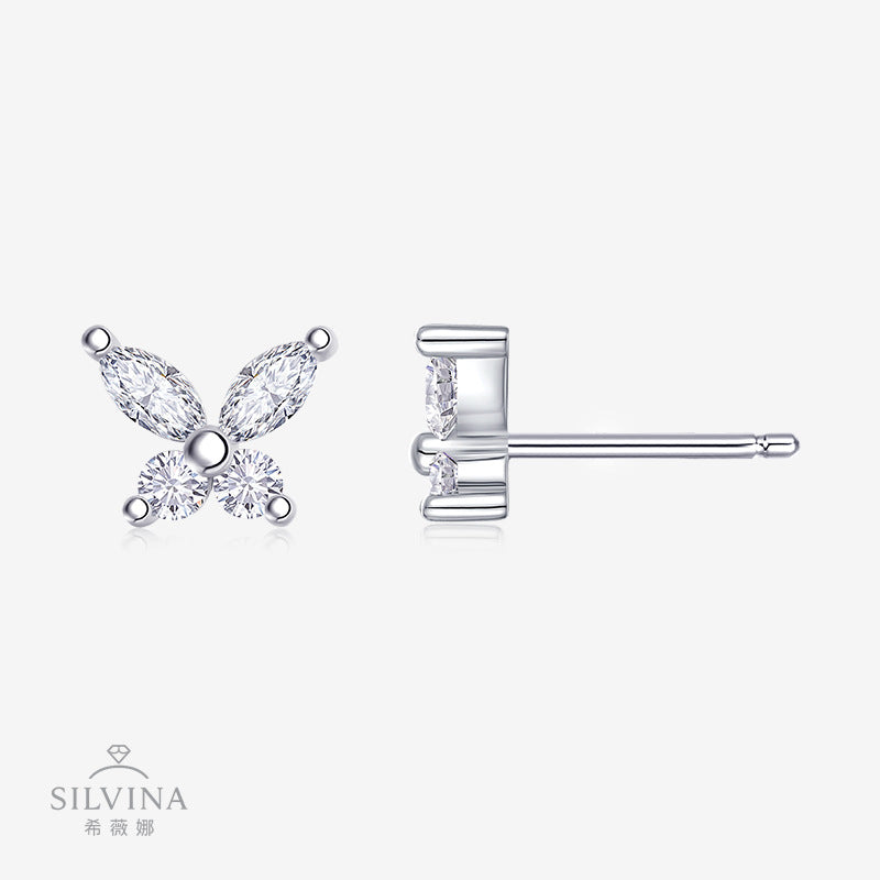 新款甜美高级设计仙女风耳钉迷你蝴蝶耳洞耳饰品女银耳环