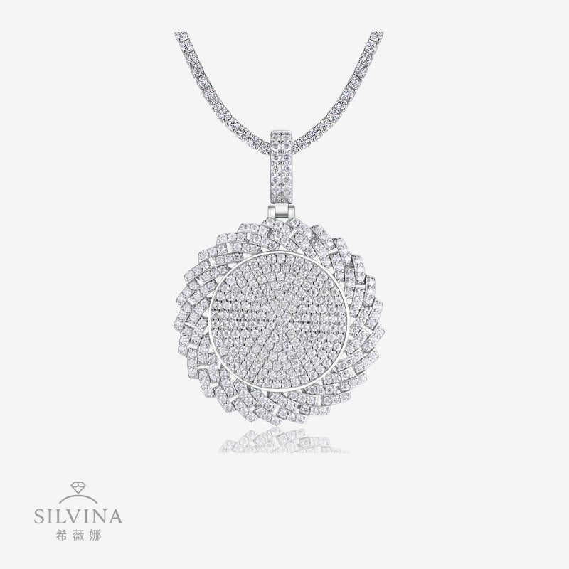 S925纯银镶嵌莫桑嘻哈吊坠个性搞怪大号夸张可穿网球链项坠