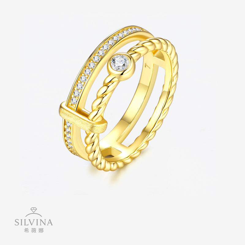 新款S925纯银D色圆形莫桑石指环时尚简约百搭