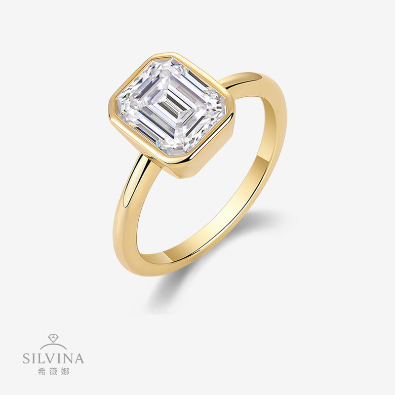 高级轻奢热销莫桑石金色简约指环925银戒指女小众女戒