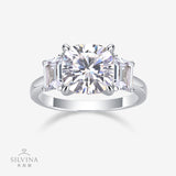 小众感奢华925银梯方戒指 莫桑石轻奢梯方戒指婚戒