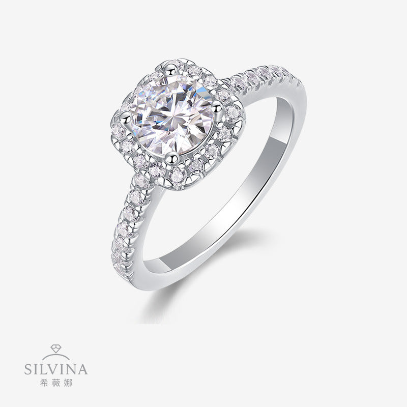 S925银莫桑石轻奢戒指純銀铂金精工男女生指圈