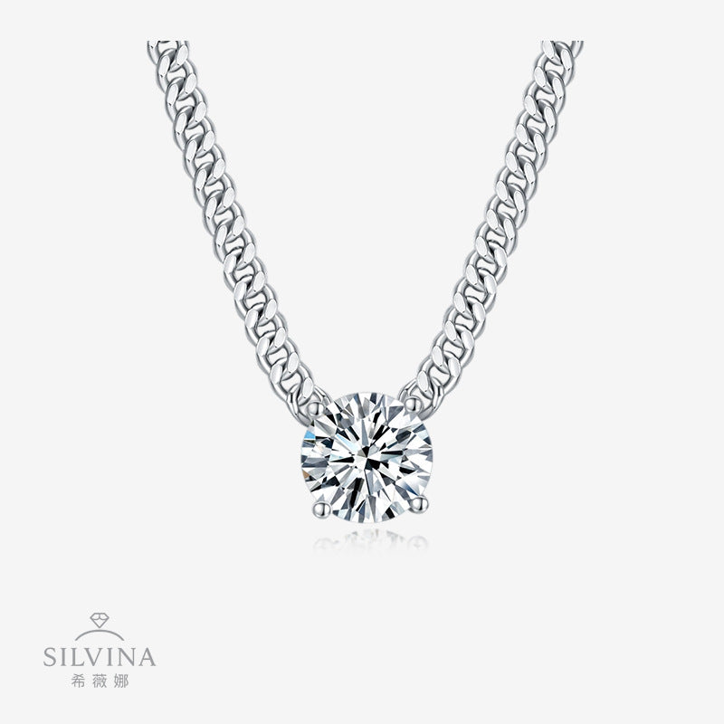 莫桑石项链925纯银男士古巴吊坠项链