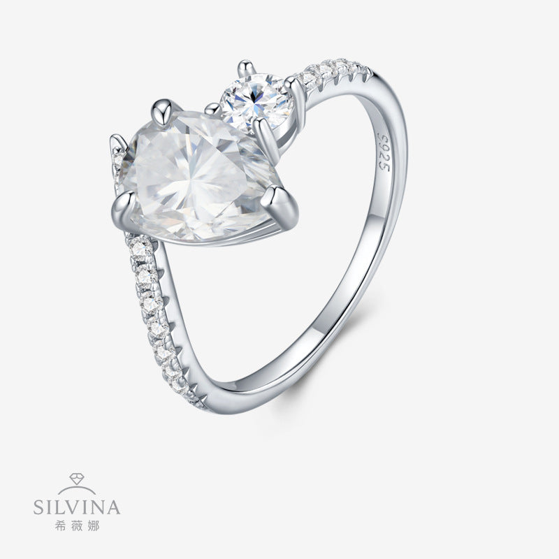 外梨形7*10mm纯银莫桑石戒指简约轻奢几何指环女