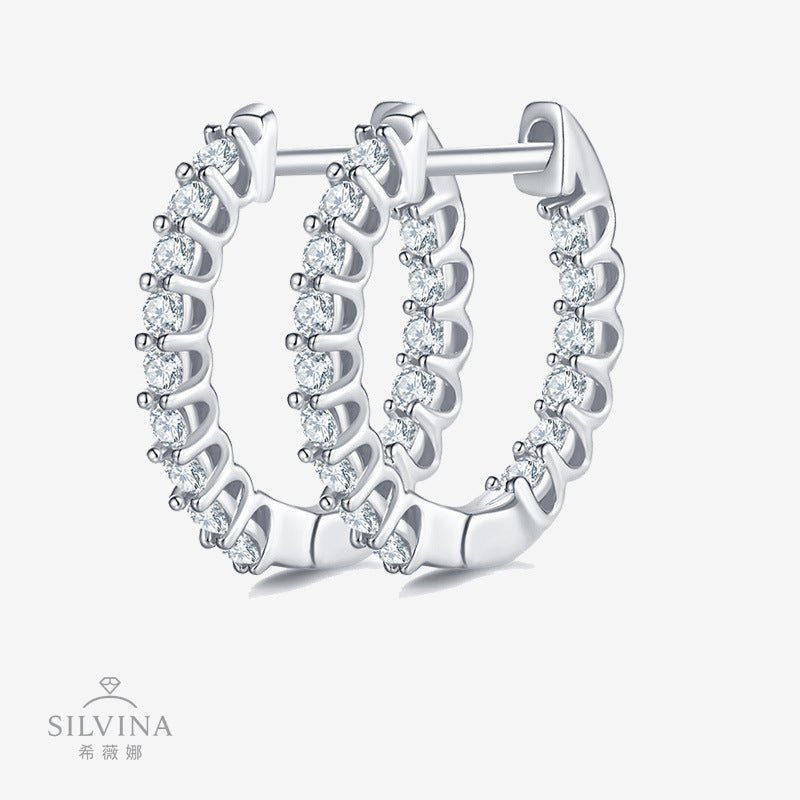 新款圆圈耳环镶莫桑石耳扣气质小众轻奢百搭耳钉配饰品女