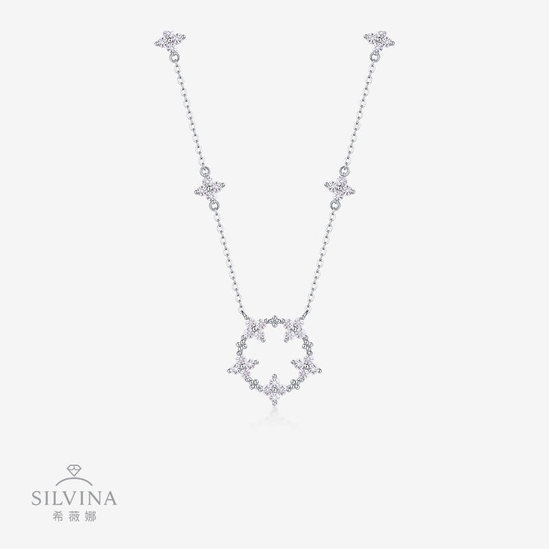 风卖s925银莫桑石鸢尾花吊坠项链流苏轻奢吊坠女