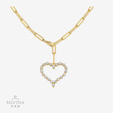 纯银叠戴莫桑石心形吊坠锁骨链电镀18K流苏吊坠项链女