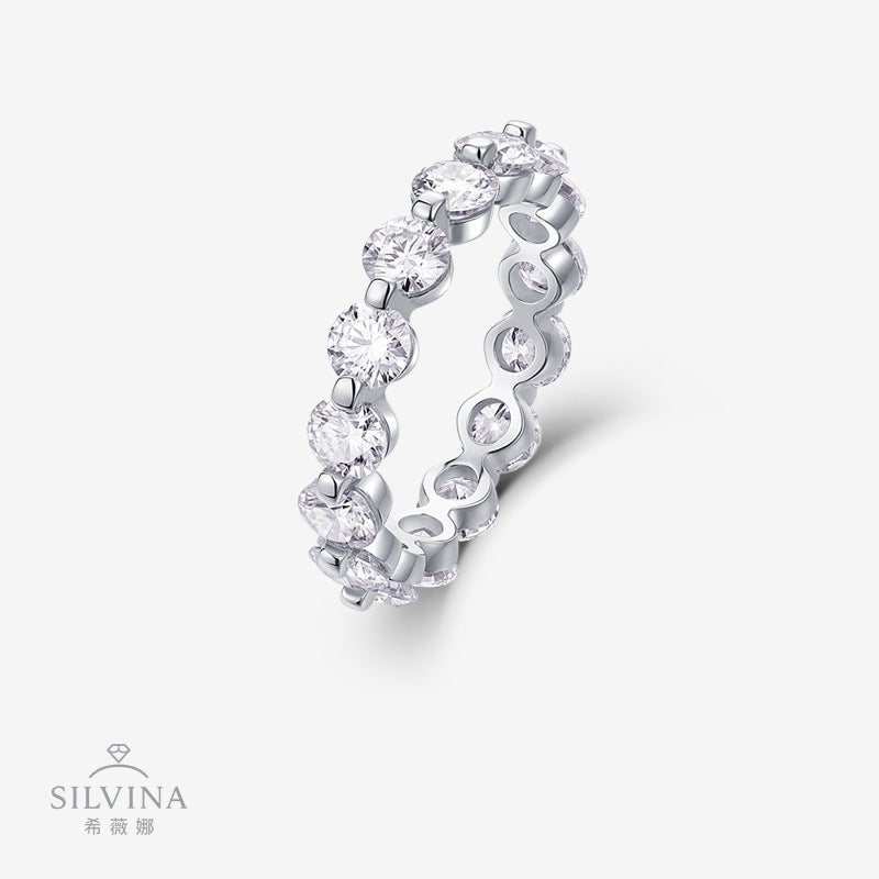 S925银莫桑石戒指女纯银小清新学院风闭口戒指圈戒婚戒