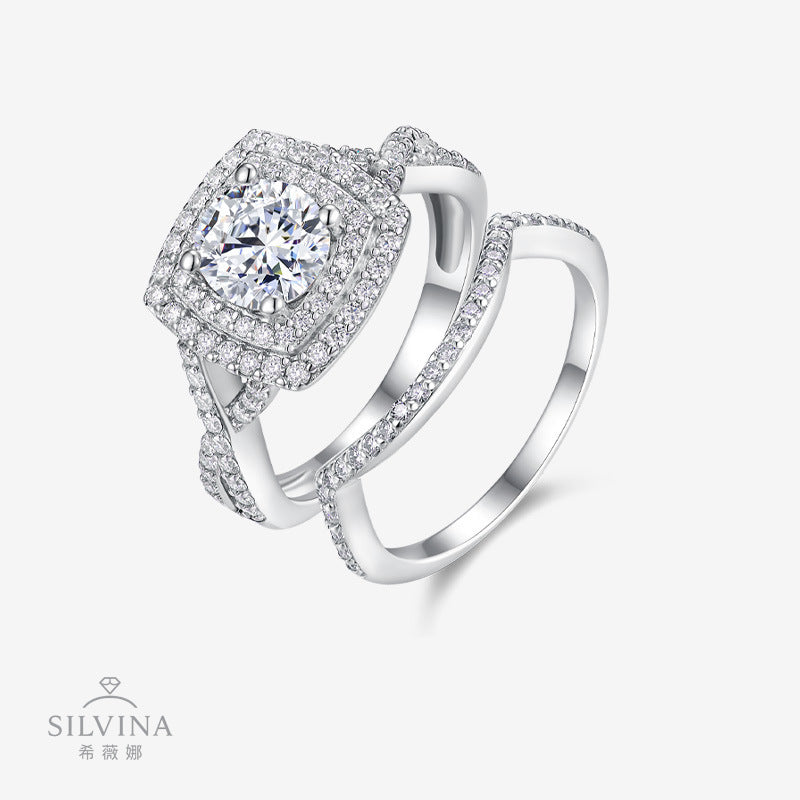 莫桑石S925纯银戒指小众设计感个性时尚叠戴豪华