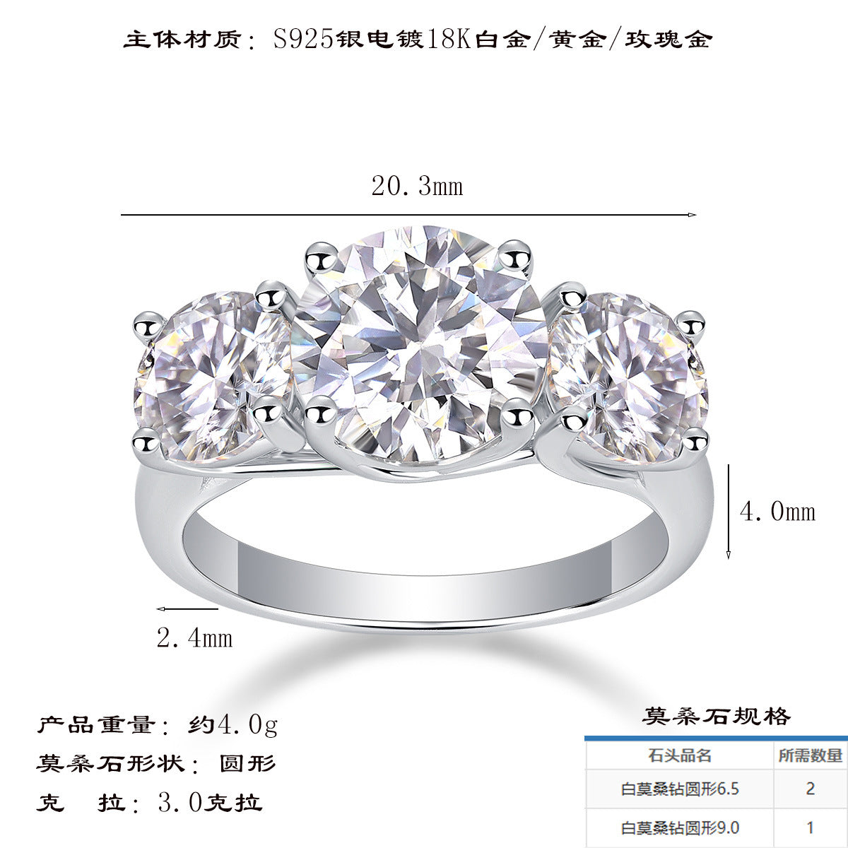 风热销大克拉精致切割高亮度925银镀白金日常佩戴男女戒