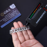 S925银莫桑石潮牌个性宽幅猪鼻扣号镶双排满镶嘻哈古巴链手链