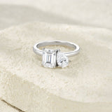 热销S925纯银异形莫桑石戒指祖母绿切时尚百搭轻奢风女戒