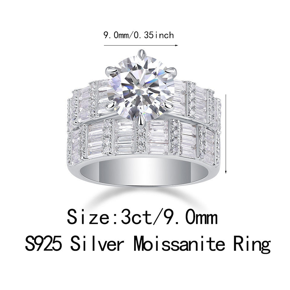 S925银精致戒指饰品莫桑石组合叠戴戒子