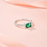 2025新款S925纯银八角形培育石祖母绿戒指小众轻奢简约时尚指环女