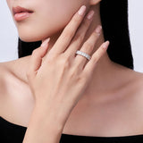 新款S925纯银椭圆蛋形满圈戒指戒莫桑石时尚百搭指环银饰女
