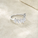 新款S925纯银马眼形莫桑石指环时尚个性戒指女款