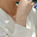 可调节四叶草电镀18K白金手链 热销s925纯银莫桑石手链女