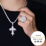 嘻哈男士戒指莫桑石镶嵌925银大号男戒嘻哈潮男饰品