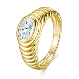 新品时尚不规则镶6*8莫桑石戒指新款轻奢设计螺纹指环女